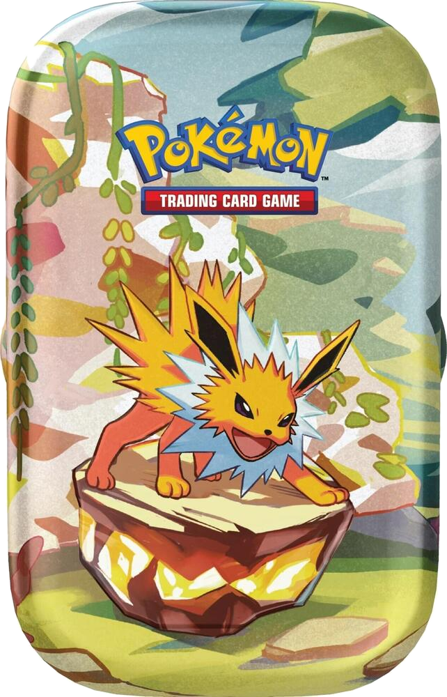 Pokémon TCG Prismatic Evolutions Mini Tin – Jolteon artwork (example of a possible random tin)