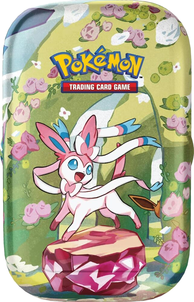 Pokémon TCG Prismatic Evolutions Mini Tin – Sylveon artwork (example of a possible random tin)