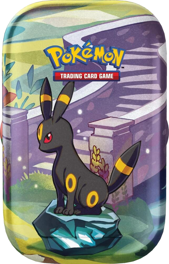Pokémon TCG Prismatic Evolutions Mini Tin – Umbreon artwork (example of a possible random tin)